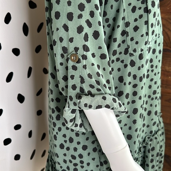 Olive Green Leopard Print Babydoll Dress - Picture 4 of 7
